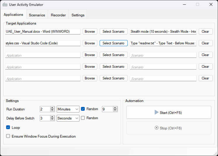 Scenarios Configuration Interface